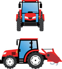 正面、横から見たトラクター（農業機械）