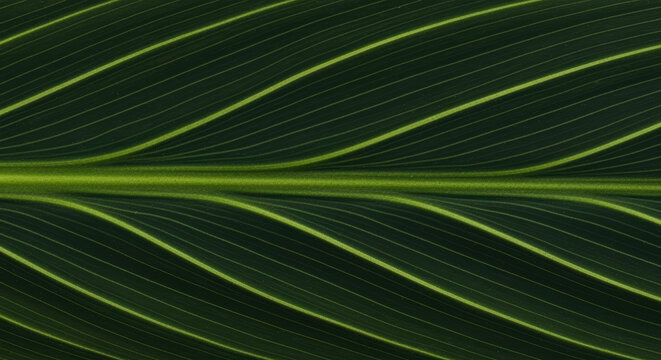 Vibrant green leaf texture with parallel veins and organic lines creating a natural abstract botanical background pattern