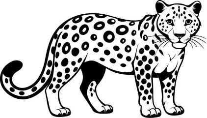 A drawing of a leopard that black and white   cheetah  on white background 