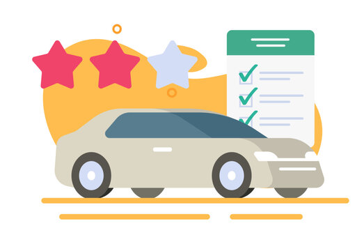 Car rating rank review stars check list report icon vector modern graphic design illustration, auto vehicle transport expertise checklist and history information service, automobile rental drive score
