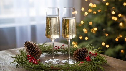 Elegant Champagne Flutes with festive decorations for a special celebration