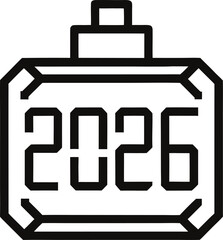 Digital countdown timer 2025-2026 outline vector  on white background 