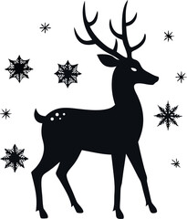 Deer with snowflakes background  silhouette  icon  