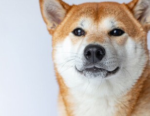 こちらを見つめる柴犬　ペット飼育　家族　白背景
動物保護　動物愛護　愛情　