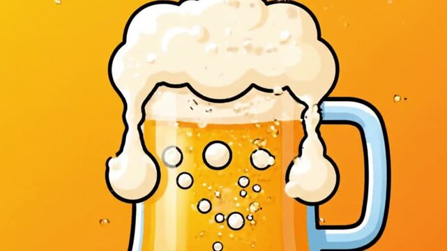 Cartoon Beer Pouring into Glass Mug with Foamy Head Animation