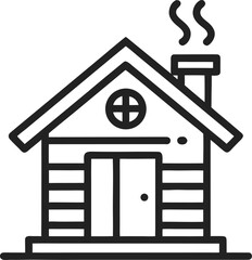 small wooden cabin and smoke chimney outline icon  vector on white background 