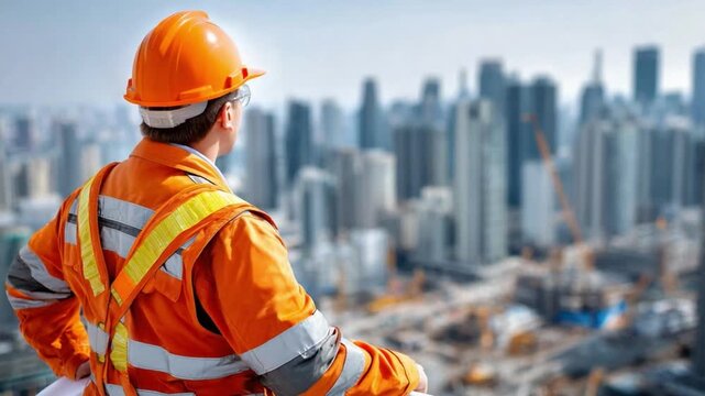 The Architect's Vision: A confident architect surveys the urban skyline, poised to shape the future with a keen eye for design and innovation. 