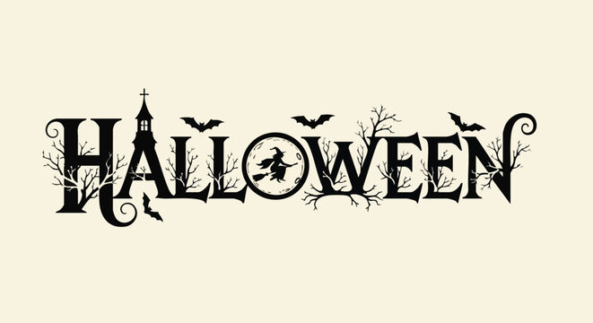 Spooky Halloween design with witch and bats for invitations and party decorations, perfect for social media posts, event posters, and creative seasonal promotions