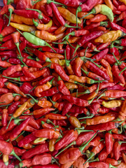 Full Frame Pile of Colorful Red, Orange, and Yellow Chili Peppers