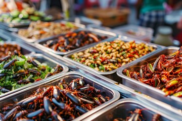 Colorful display of various insects at a market