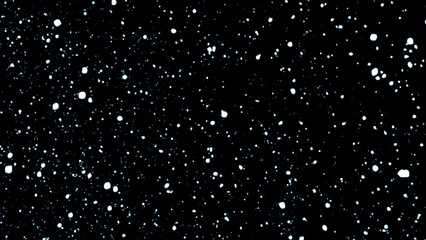 Snowfall. Winter heavy snowflakes. Overlay texture isolated black background
