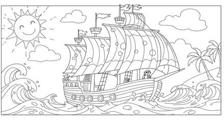 Pirate Ship Adventure - A Fun Coloring Page for Kids.