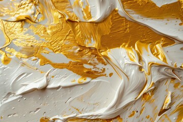 Abstract art with gold and white paint textures