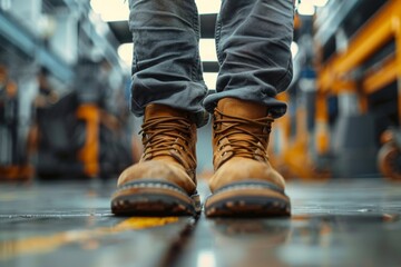 Adult wearing sturdy boots in an industrial setting