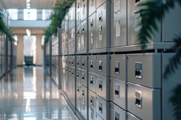 Organized filing cabinets in a modern office space