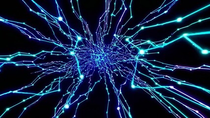 Futuristic neon cyan blue digital tunnel with a camera navigating a glowing network of nodes and data streams, symbolizing ai, information flow, and advanced connectivity - Powered by Adobe