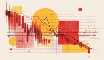 Abstract stock chart shows steep downward trend with graphic overlays