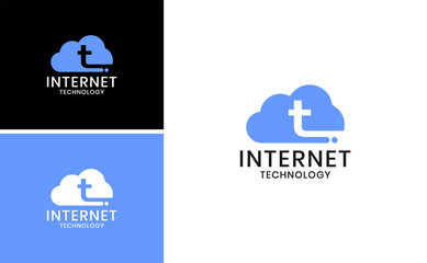 Modern Internet Technology Cloud Logo with Simple letter T Digital Icon Design for Network Services and Online Innovation Branding