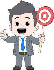 Businessman Holding Target Sign and Giving Thumbs Up in Motivational Illustration