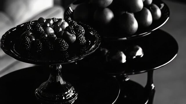 A plate of fresh fruit arranged in a decorative pattern