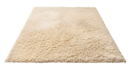Creamy beige fluffy shag rug with long fibers and soft texture isolated on a transparent background carpet