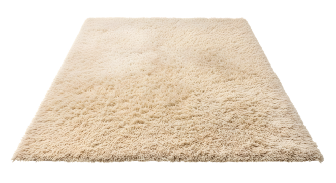 Creamy beige fluffy shag rug with long fibers and soft texture isolated on a transparent background carpet
