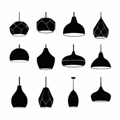 Collection of various modern and classic pendant light fixtures in silhouette.
