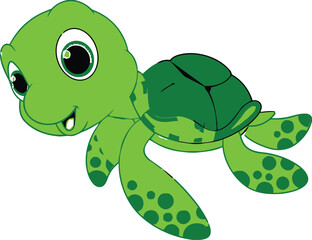 Adorable Baby Green Sea Turtle Cartoon Vector Clipart