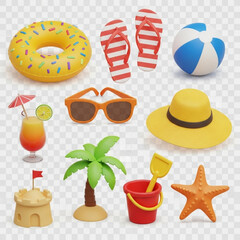 3D Colorful Summer Vacation Icon Set
