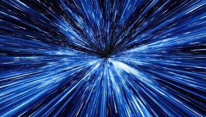 Abstract blue vortex effect; fast moving lines converge at a central dark point