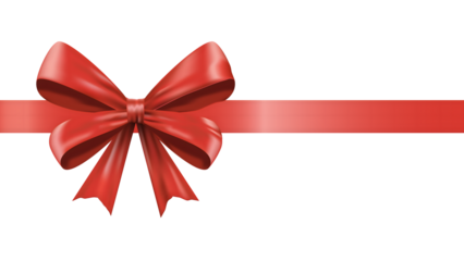 Red Ribbon Bow Isolated on Transparent Background. Perfect for Gift Cards, Holiday Promotions, Festive Banners, Product Packaging and Elegant Celebration Designs.
