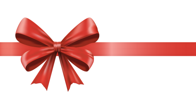 Red Ribbon Bow Isolated on Transparent Background. Perfect for Gift Cards, Holiday Promotions, Festive Banners, Product Packaging and Elegant Celebration Designs.