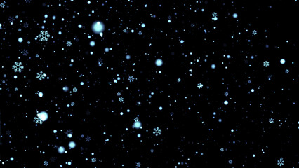 Snowfall. Winter heavy snowflakes. Overlay texture isolated black background