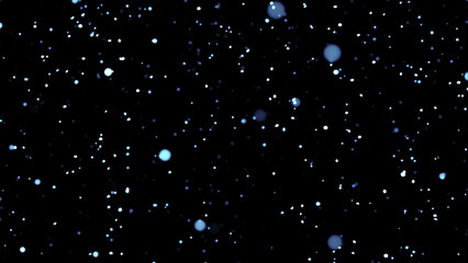 Snowfall. Winter heavy snowflakes. Overlay texture isolated black background