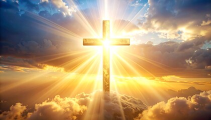 Fototapeta premium Radiant Cross and Sunbeams in Sky