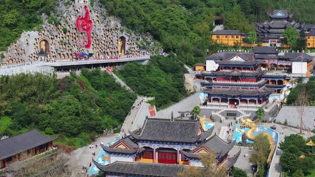 Shaoguan Donghua Temple Aerial View - Zen Buddhist Monastery in Mountains