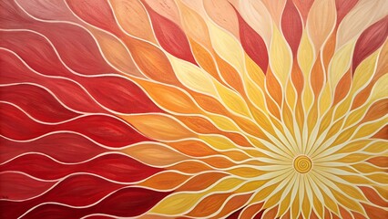 Abstract painting of radiating petals in warm colors of red orange and yellow hues art design
