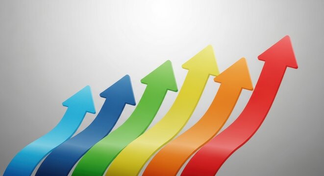 Colorful ascent visual featuring rainbow arrows displaying consistent progress and upward trends