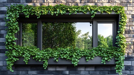 Window with ivy with brick wall, and nature view.