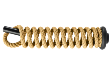 Thick natural fiber rope coiled around a bar for fitness training on a transparent background