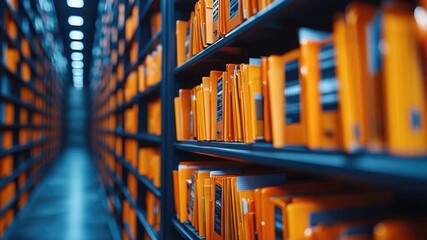 A room filled with many orange folders, ideal for storing documents and files