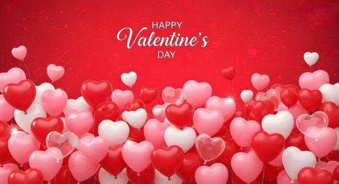 Romantic valentine s day background with red and pink heart balloons