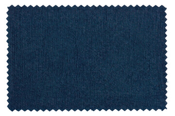 Dark blue denim fabric sample with zigzag edges for texture on a transparent background