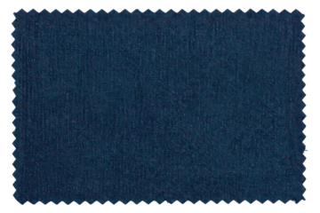 Dark blue denim fabric sample with zigzag edges for texture on a transparent background