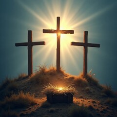 Christian Narrative: The Manger and the Cross Illuminated by Divine Light