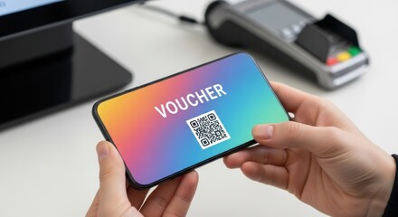 Convenient cashless payment method demonstrated with a digital voucher on a smartphone