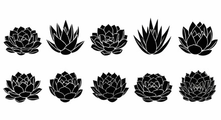 Succulent Plant Silhouettes - A Botanical Collection of Desert Flora.
