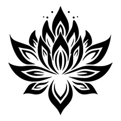 Minimalist black and white lotus flower vector illustration for yoga studio logo design and spiritual art projects vector