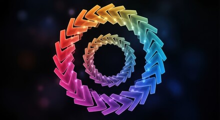 Vibrant spectral arrow vortex with depth and luminosity forming an optical illusion