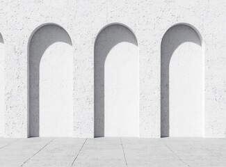 Minimalist White Wall with Arched Openings and Shadows in Daylight